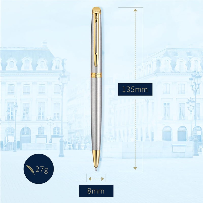Waterman Hemisphere Stainless Steel Gold Trim Ballpoint Pen 9228 - Image 3